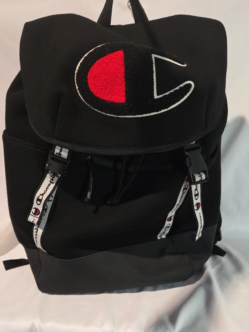 Champion Black Backpack with Red & White Logo Accent